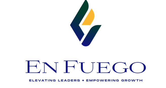 Logo with abstract shapes and text 'EN FUEG'.